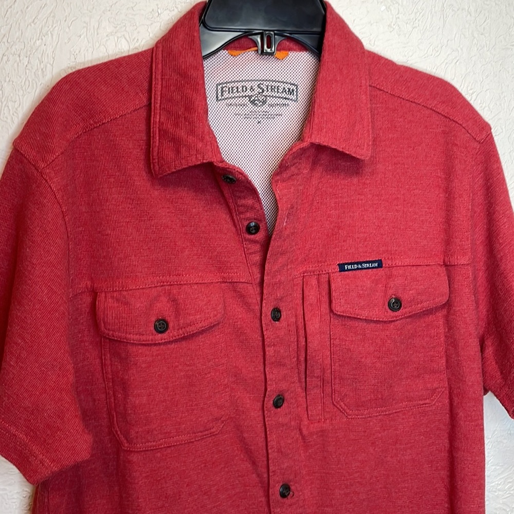 Field & Stream Outfitters Red Mens Short Sleeve Button Down Shirt